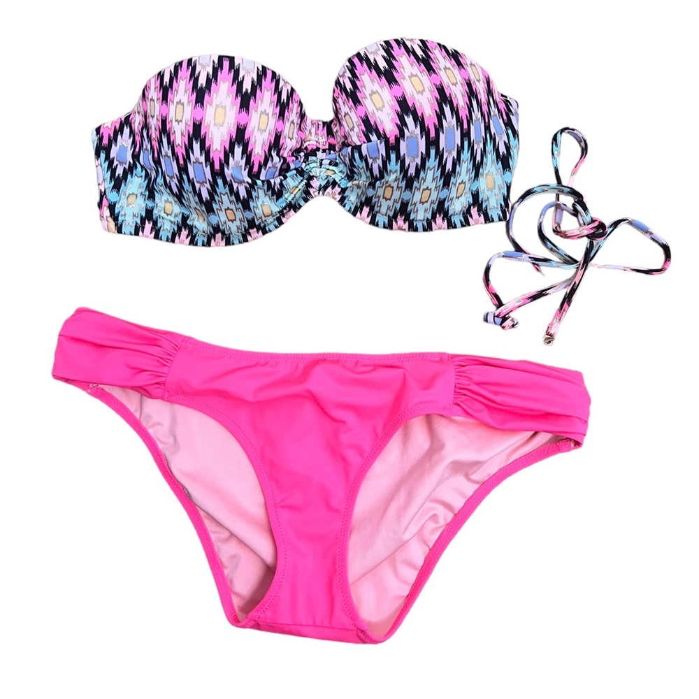 Victoria's Secret Geometric Bandeau Bikini Strapless Top 32C & Bikini Bo…